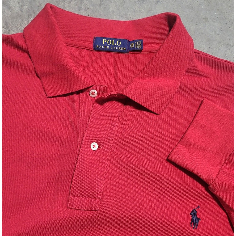 Mens Polo Ralph Lauren Polo Shirt 3XB Big Tall Red Long Sleeve Cotton Pony Logo